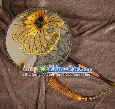 Chinese Traditional Palace Fans Embroidered Lotus Leaf Fans Ancient Hanfu Silk Round Fan for Women