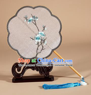 Chinese Traditional Palace Fans Hanfu Embroidered White Plum Blossom Fans Ancient Silk Fan for Women