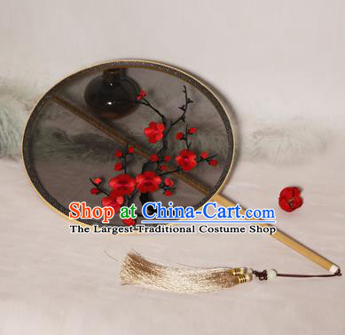 Chinese Traditional Palace Fans Hanfu Embroidered Red Plum Blossom Fans Ancient Silk Fan for Women