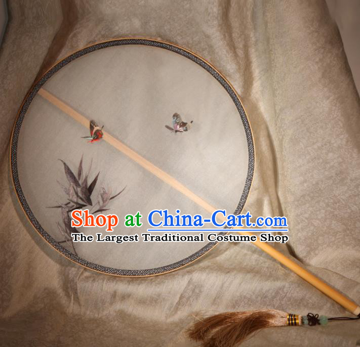 Chinese Ancient Traditional Palace Fans Hanfu Embroidered Bamboo Round Fans Silk Fan for Women