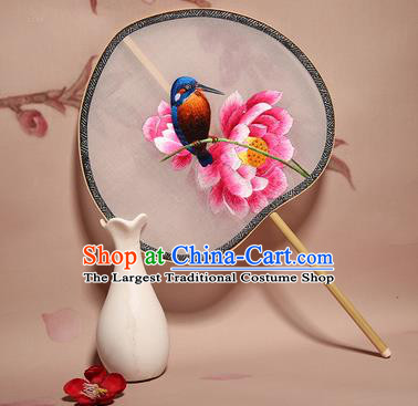 Chinese Ancient Princess Palace Fan Traditional Embroidered Lotus Hanfu Silk Round Fans for Women