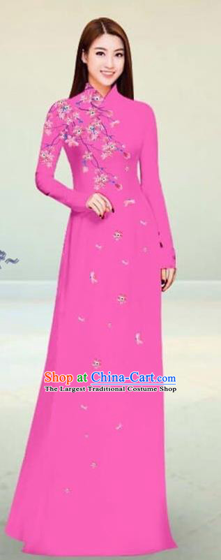 Asian Vietnam Traditional Pink Cheongsam Vietnamese Classical Ao Dai Qipao Dress for Women