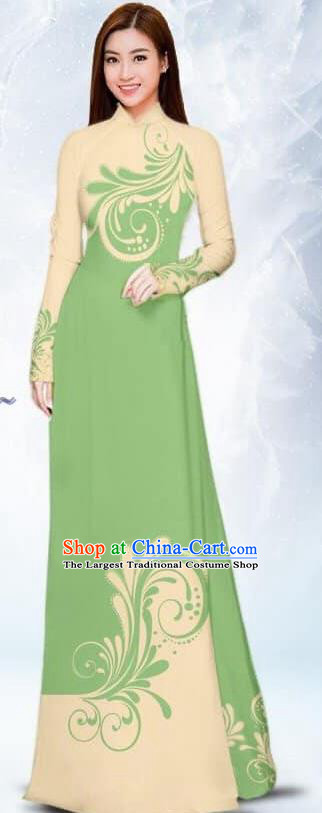 Asian Traditional Vietnam Female Costume Vietnamese Bride Green Ao Dai Cheongsam for Women