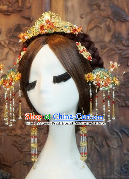 Chinese Ancient Hair Jewelry Accessories Queen Phoenix Coronet Hairpins Headdress for Women