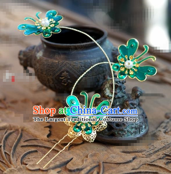 Chinese Ancient Wedding Hair Jewelry Accessories Blue Butterfly Hairpins for Women