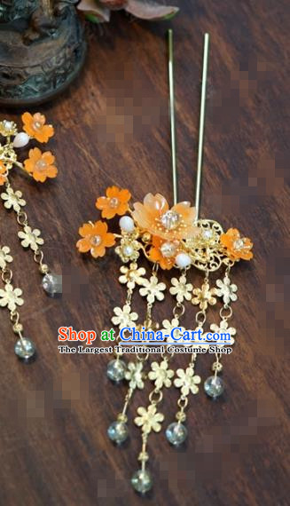 Chinese Ancient Bride Hair Accessories Wedding Flowers Tassel Step Shake Hairpins for Women
