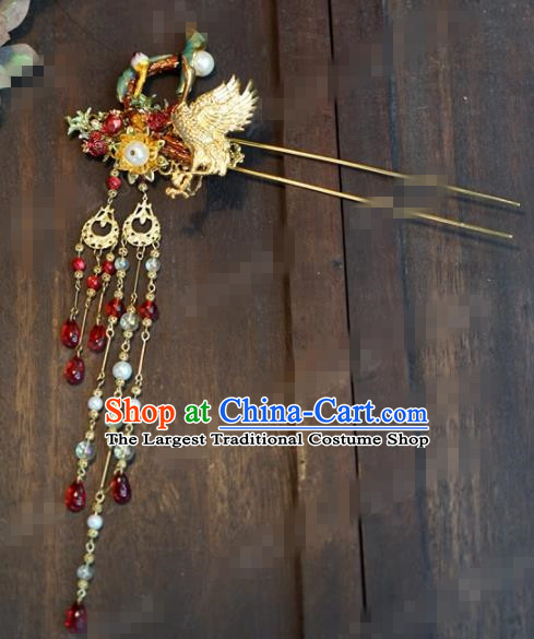 Chinese Ancient Hair Accessories Wedding Bride Crane Tassel Hair Clips Hairpins for Women