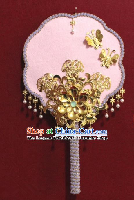 Chinese Traditional Pink Palace Fans Ancient Wedding Jewelry Accessories for Women