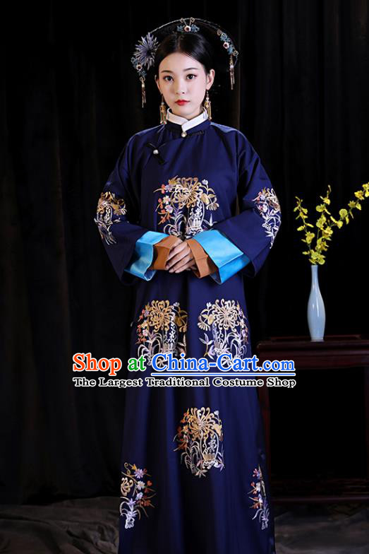 Chinese Ancient Drama Palace Queen Clothing Qing Dynasty Manchu Empress Embroidered Costumes and Headpiece for Women