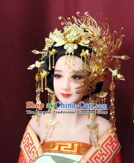 Chinese Ancient Tang Dynasty Hair Accessories Queen Mask Phoenix Coronet Hairpins Complete Set for Women