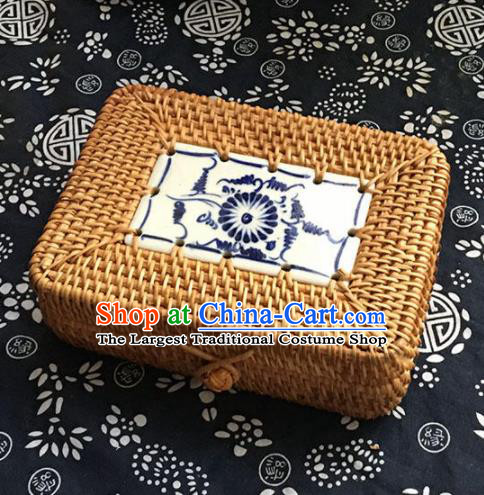 Asian Vietnamese Traditional Craft Rattan Tea Canister Straw Plaited Storage Box