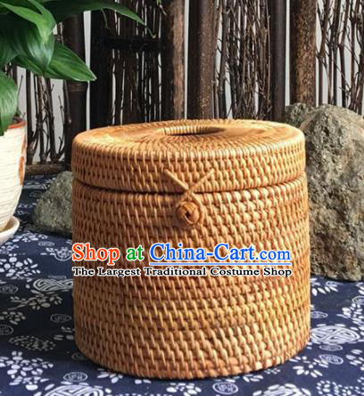 Asian Vietnamese Traditional Craft Rattan Basket Straw Plaited Paper Suction Box