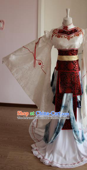 Chinese Traditional Cosplay Princess Costumes Ancient Female Swordsman White Dress for Women