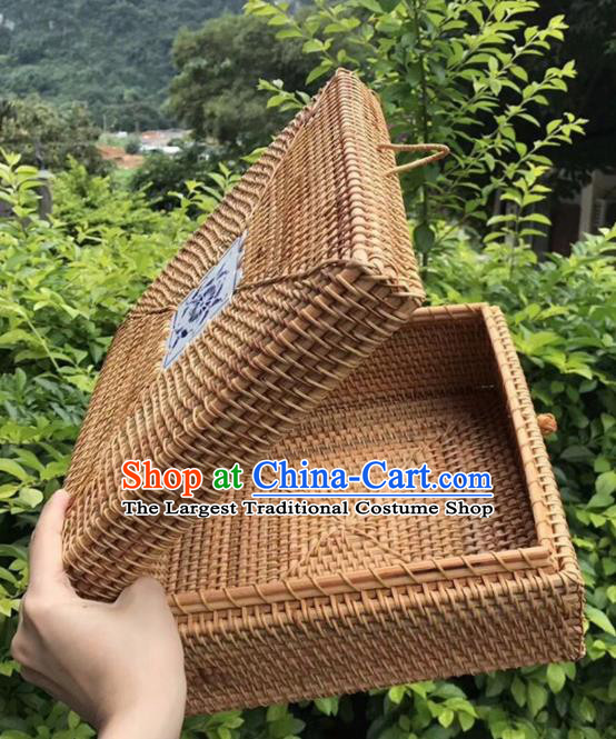 Asian Vietnamese Traditional Rattan Craft Artware Straw Plaited Square Storage Box