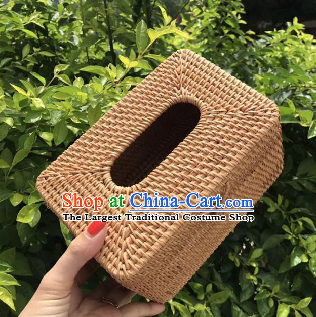 Asian Vietnamese Traditional Craft Rattan Artware Straw Plaited Paper Box