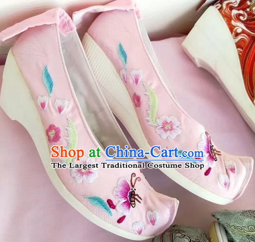 Chinese Traditional Hanfu Pink Shoes Embroidered Shoes Handmade Cloth Shoes for Women