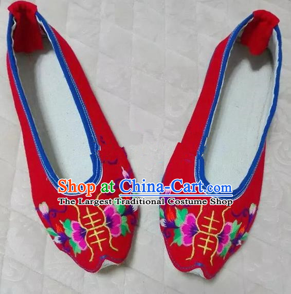 Chinese Traditional Hanfu Shoes Ancient Princess Red Embroidered Shoes Handmade Cloth Shoes for Women