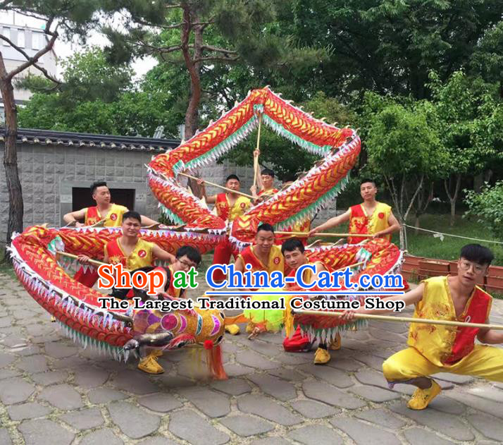 World Dragon Dance Competition Red Dragon Head Chinese Traditional Dragon Dance Costumes Complete Set for Adult