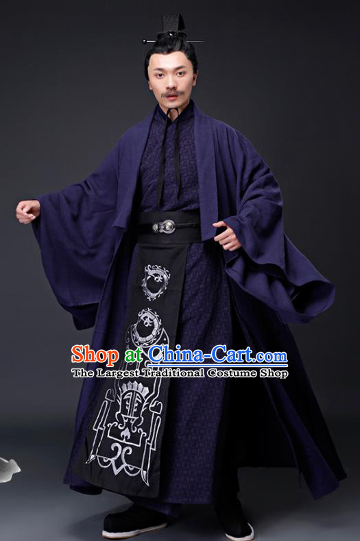 Chinese Ancient Drama Han Dynasty Prime Minister Embroidered Costumes for Men