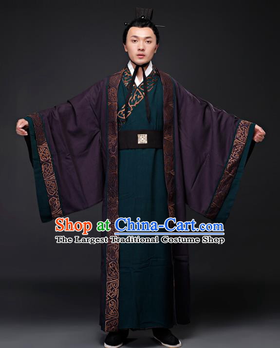 Chinese Ancient Drama Minister Clothing Traditional Han Dynasty Military Counsellor Embroidered Costumes for Men