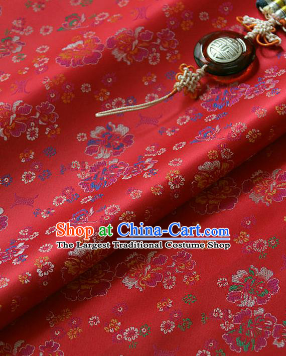 Traditional Asian Classical Pattern Cloth Drapery Red Brocade Korean Hanbok Palace Satin Silk Fabric