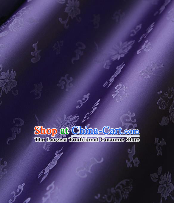 Traditional Asian Classical Chrysanthemum Pattern Purple Brocade Cloth Drapery Korean Hanbok Palace Satin Silk Fabric