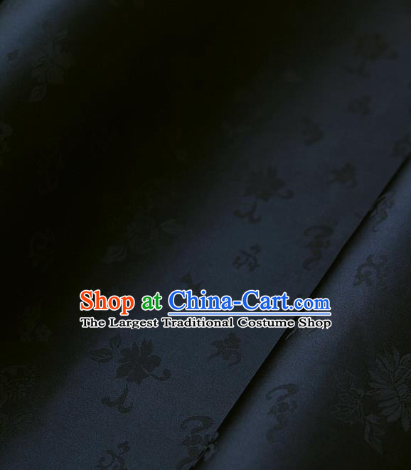 Traditional Asian Classical Chrysanthemum Pattern Black Brocade Cloth Drapery Korean Hanbok Palace Satin Silk Fabric