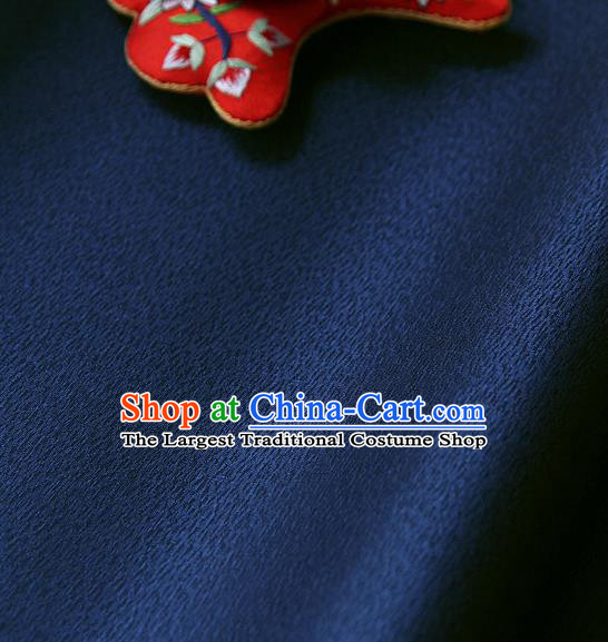 Traditional Asian Classical Navy Brocade Cloth Drapery Korean Hanbok Palace Satin Silk Fabric