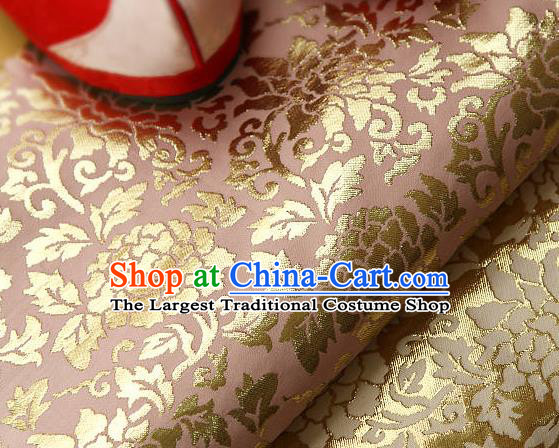 Traditional Asian Classical Gilding Pattern Pink Brocade Cloth Drapery Korean Hanbok Palace Satin Silk Fabric