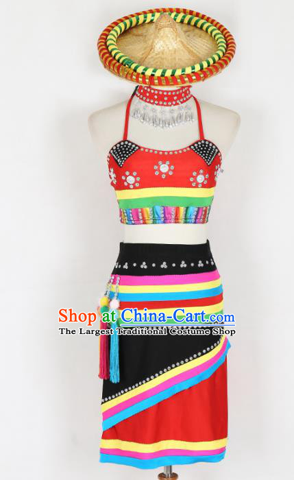 Chinese Ethnic Minority Dress Traditional Dai Nationality Folk Dance Costume for Women