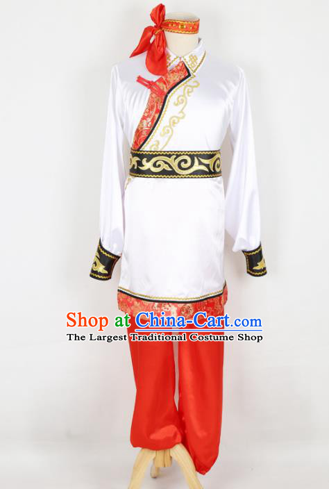 Chinese Traditional Mongolian Folk Dance Clothing Classical Dance White Costume for Men