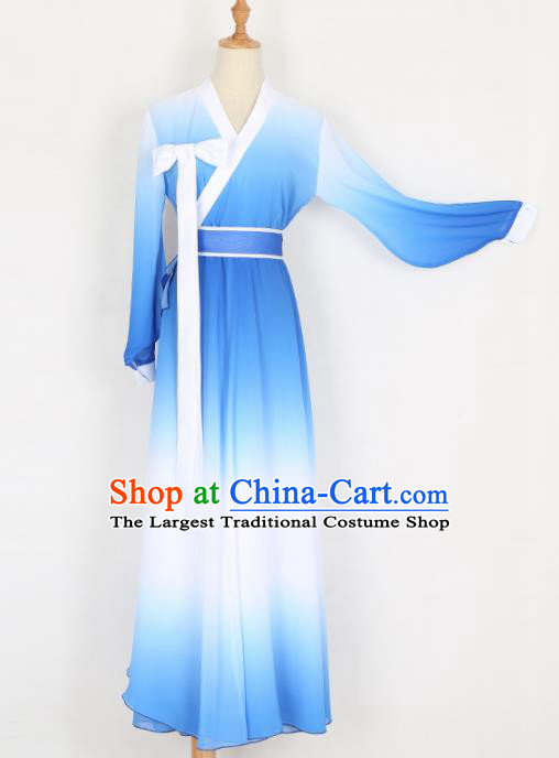 Chinese Traditional Folk Dance Blue Dress Classical Dance Costume for Women