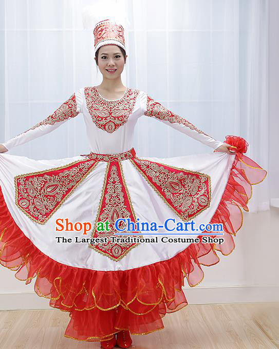 Chinese Kazakhs Ethnic Minority Dress Traditional Kazak Nationality Folk Dance Costume for Women