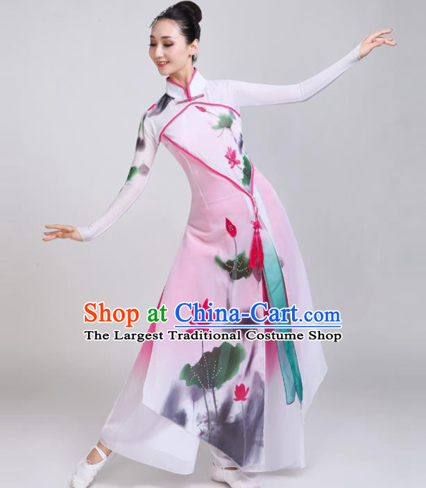 Chinese Traditional Folk Dance Costumes Classical Dance Lotus Dance White Dress for Women