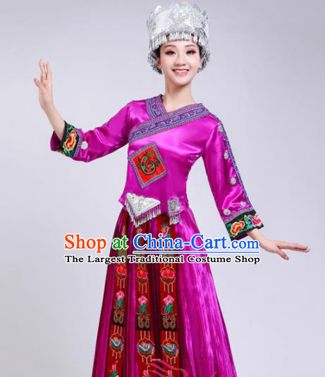 Chinese Hmong Ethnic Minority Rosy Dress Traditional Miao Nationality Folk Dance Costumes for Women