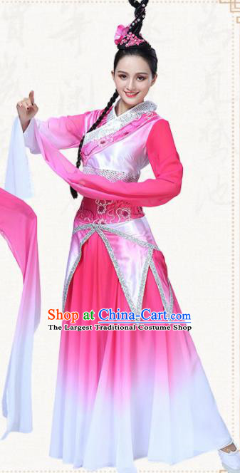 Chinese Traditional Classical Dance Pink Dress Folk Dance Group Dance Umbrella Dance Costumes for Women