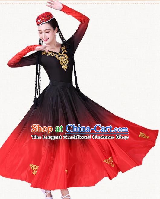 Chinese Traditional Uyghur Minority Red Dress Uigurian Ethnic Folk Dance Costumes for Women