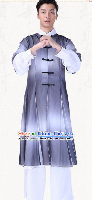 Chinese Traditional Folk Dance Clothing Classical Dance Drum Dance Grey Costumes for Men