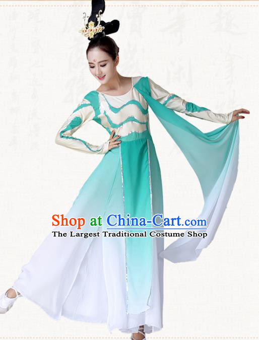 Chinese Traditional Classical Dance Umbrella Dance Green Dress Group Dance Costumes for Women