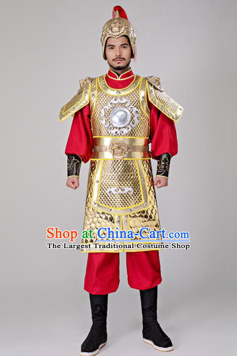 Traditional Chinese Tang Dynasty General Costumes Ancient Drama Warrior Helmet and Body Armour for Men