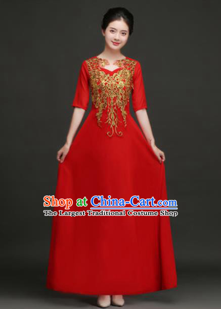 Top Grade Chorus Compere Costume Modern Dance Group Dance Red Dress for Women