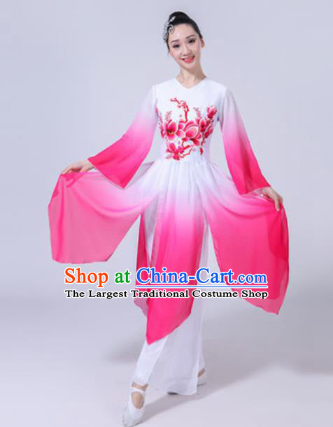 Traditional Chinese Classical Dance Costumes Lotus Dance Group Dance Rosy Dress for Women