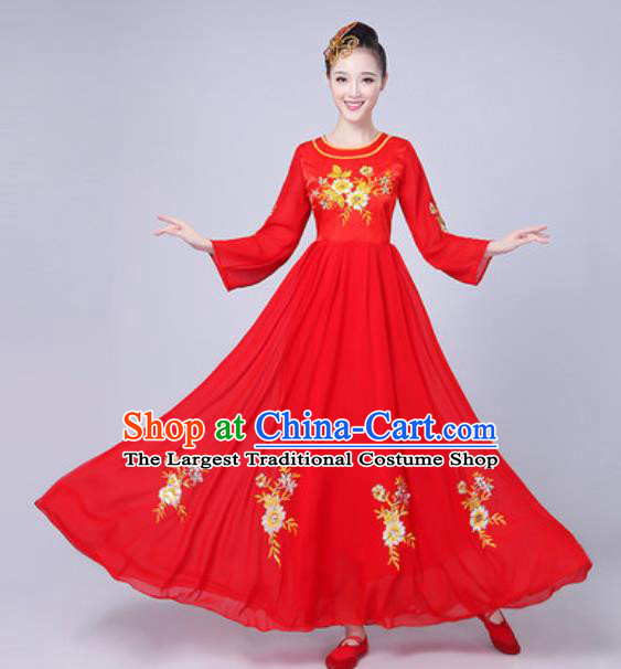 Top Grade Chorus Compere Costume Classical Dance Group Dance Red Dress for Women