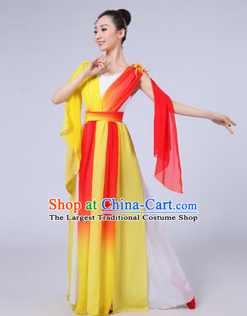 Top Grade Chorus Compere Costume Classical Dance Group Dance Yellow Dress for Women