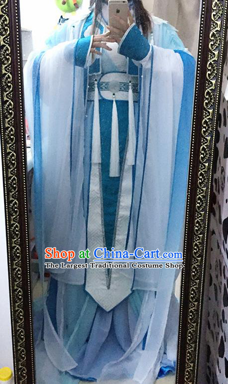 Traditional Chinese Cosplay Female Knight Costumes Ancient Swordswoman Blue Hanfu Dress for Women