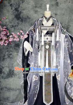 Traditional Chinese Cosplay Royal Highness Grey Costumes Ancient Swordsman Hanfu Clothing for Men