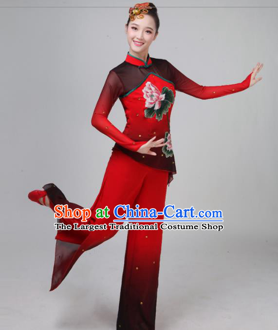 Traditional Chinese Classical Dance Red Costumes Folk Dance Yangko Clothing for Women