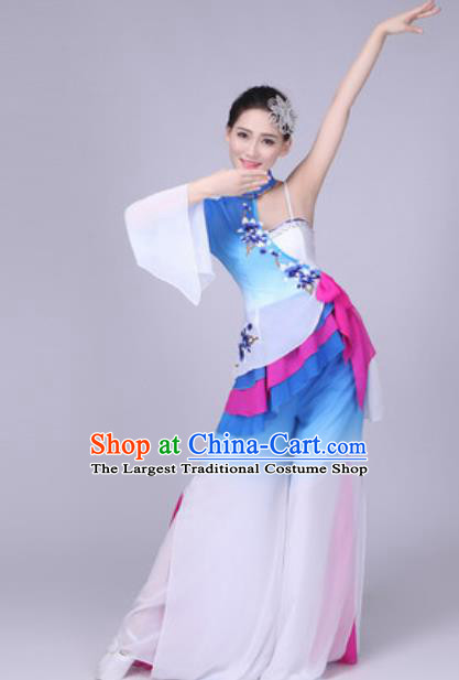 Traditional Chinese Group Dance Folk Dance Blue Dress Classical Dance Clothing for Women