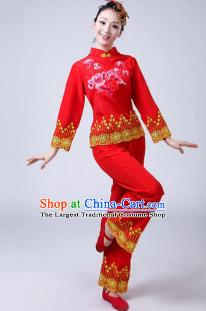 Traditional Chinese Folk Dance Red Costumes Yanko Dance Group Dance Clothing for Women