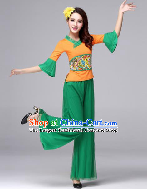 Traditional Chinese Folk Dance Green Costumes Fan Dance Yanko Dance Clothing for Women